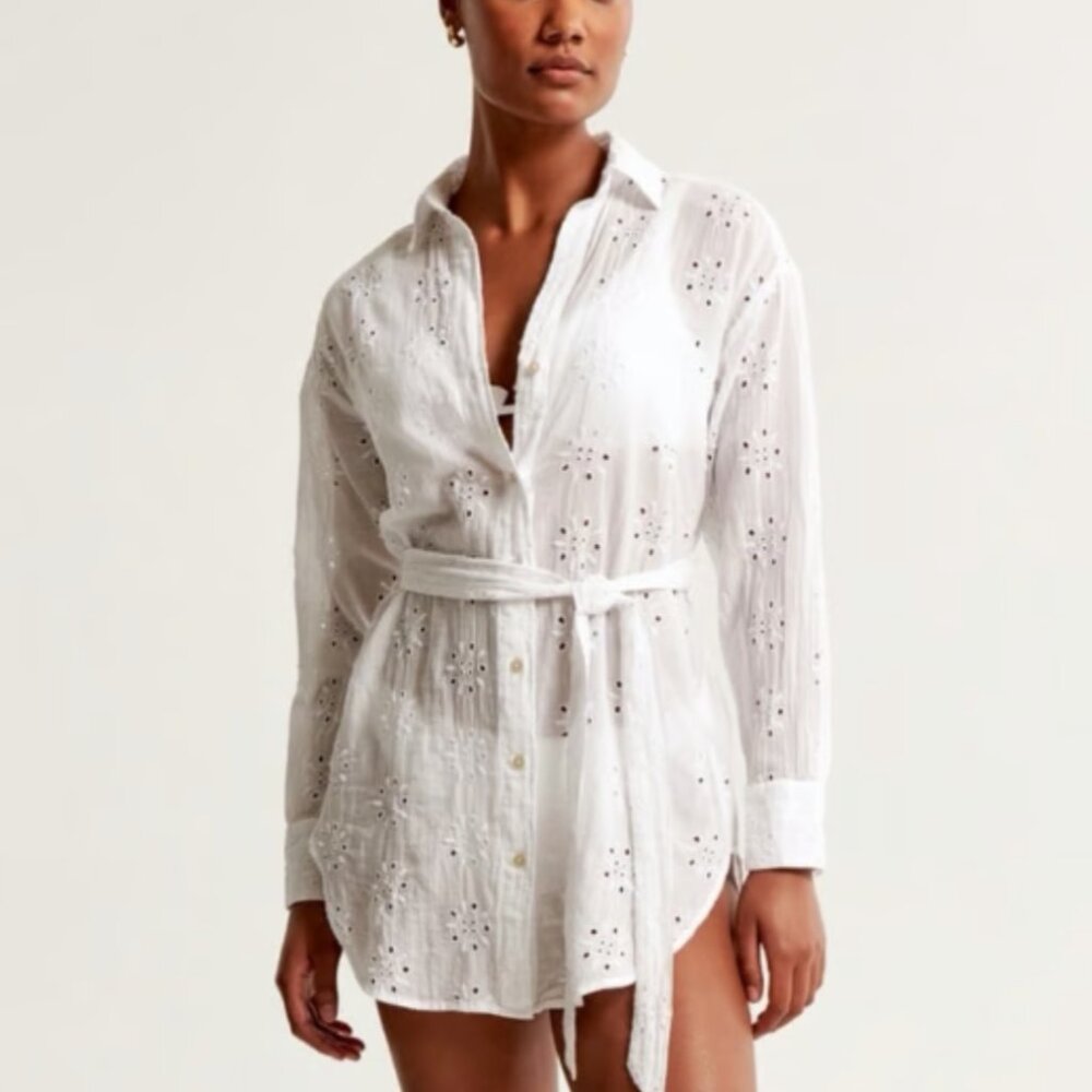 Abercrombie Women's Gauzy Beach Mini Dress Coverup White Small NWOT Sold Out